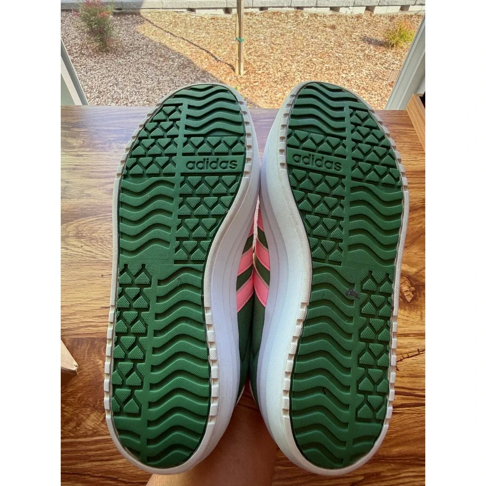 Adidas VL Court Platform Green Suede Pink Stripes Women Sneakers Low Top 8.5